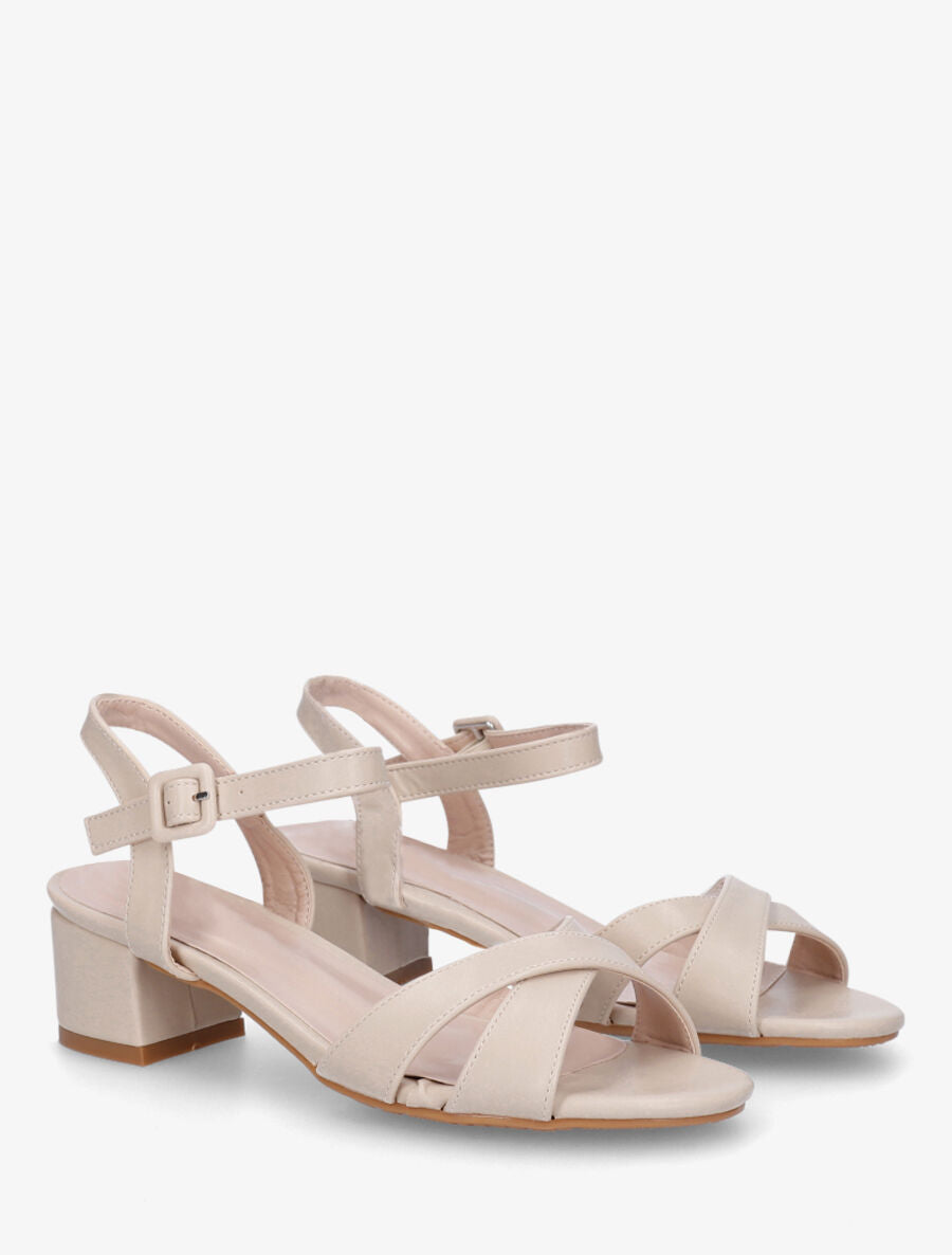 Sandales en simili brides croisées - Beige - 4