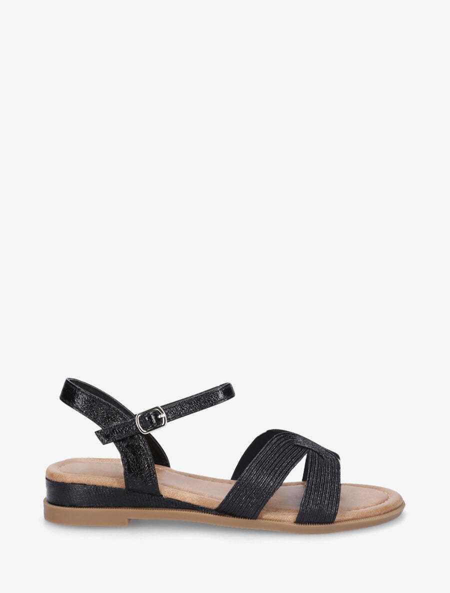 Nu-pieds striés en simili - Noir - 5