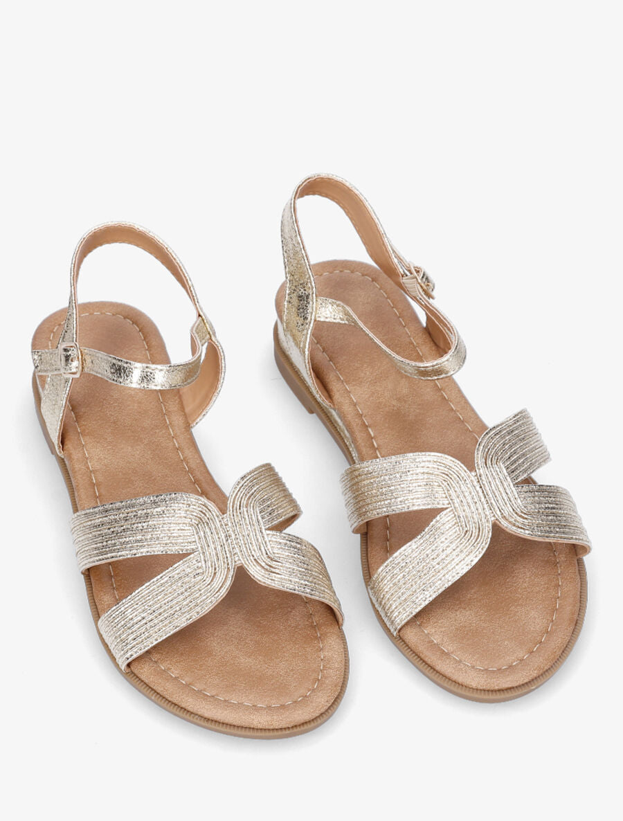 Nu-pieds striés en simili - Or - 4
