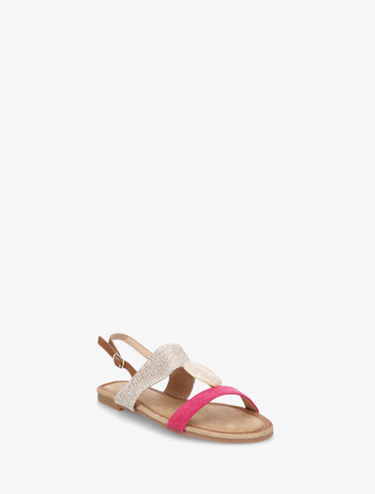 Nu-pieds raphia et suédine bijou style marbre - Fuchsia - 2