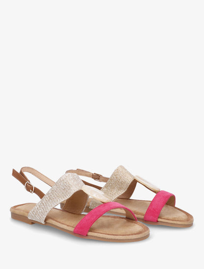Nu-pieds raphia et suédine bijou style marbre - Fuchsia - 4