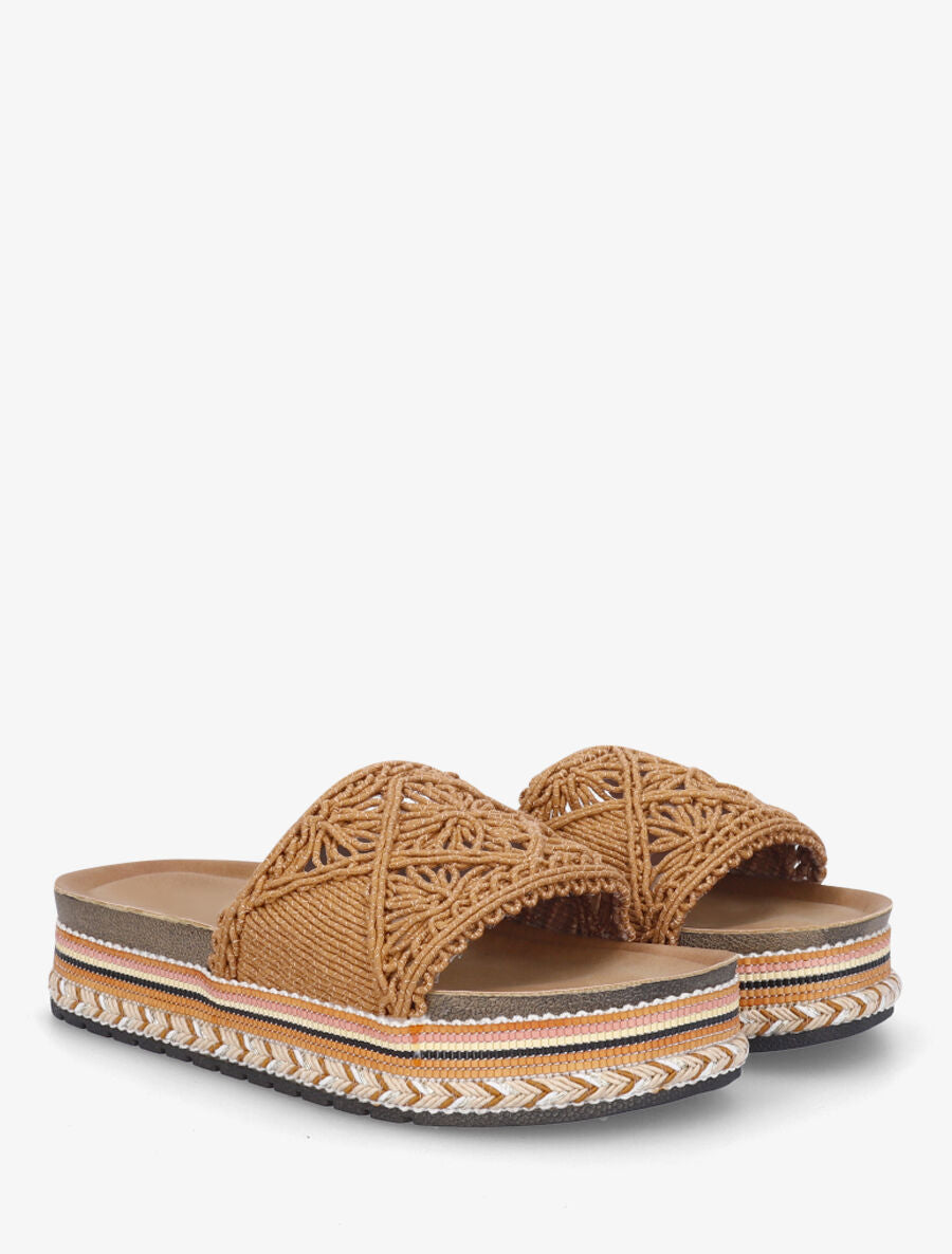 Claquettes macramé à semelle fantaisie - Camel - 4