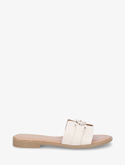 Claquettes en simili à bijou style pièce - Beige - 1