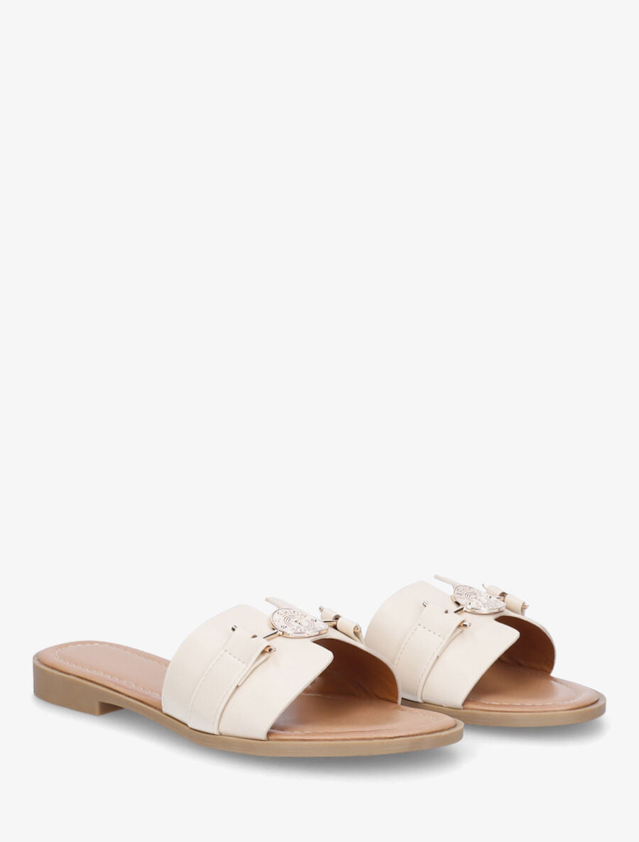 Claquettes en simili à bijou style pièce - Beige - 4