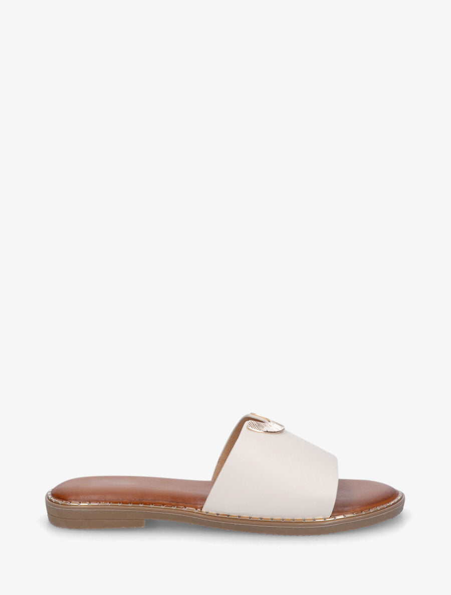 Claquettes en simili ajourés à bijou - Beige - 1