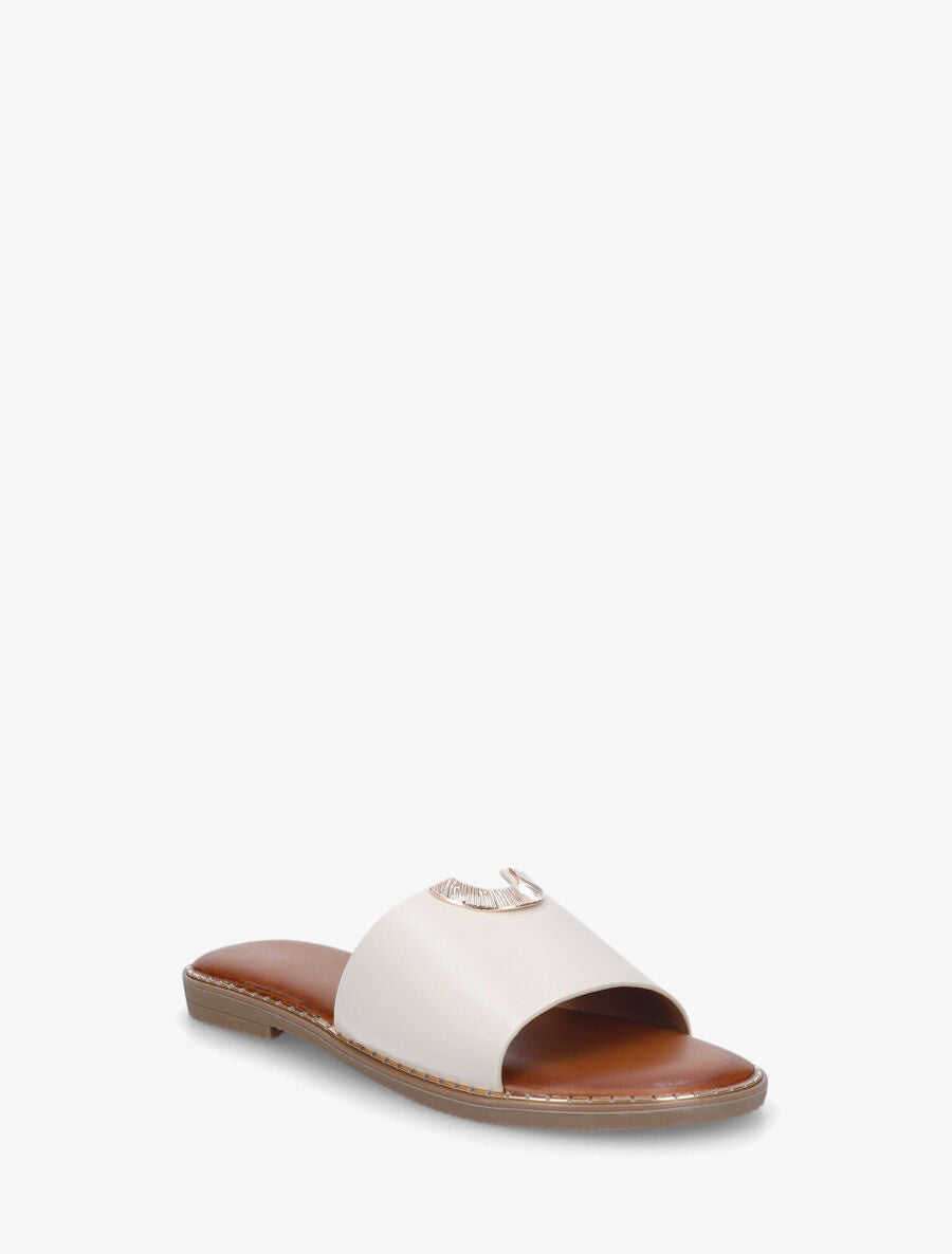 Claquettes en simili ajourés à bijou - Beige - 2