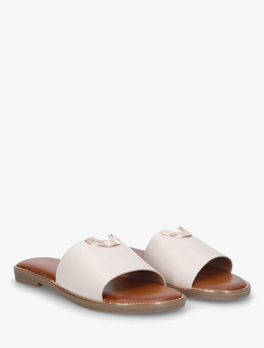 Claquettes en simili ajourés à bijou - Beige - 4