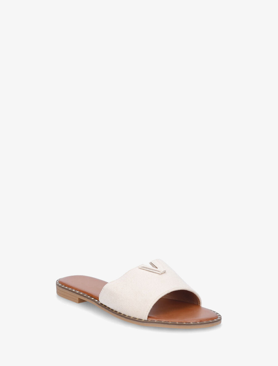 Claquettes en suédine à bijou - Beige - 2
