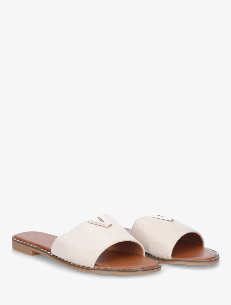Claquettes en suédine à bijou - Beige - 4