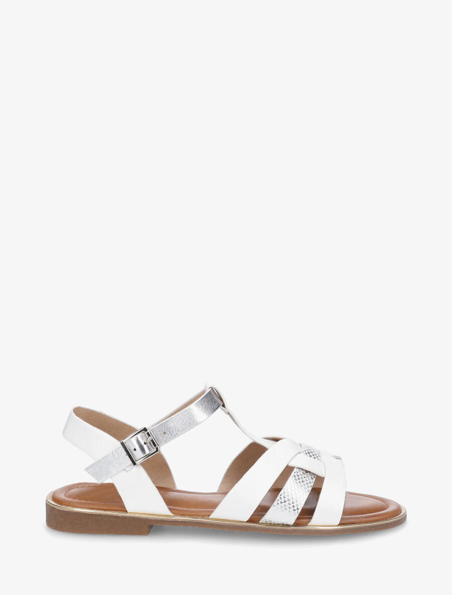 Nu-pieds brides croisées et python - Blanc - 5