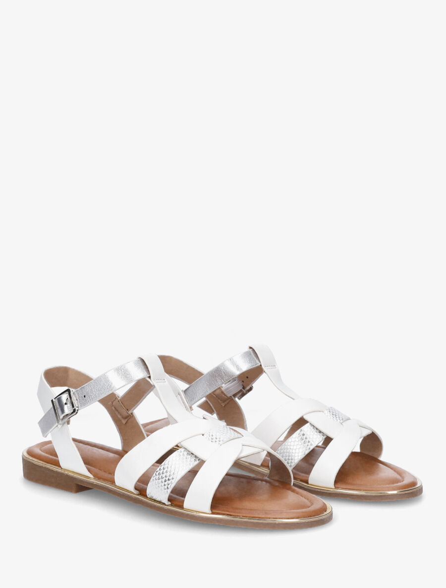 Nu-pieds brides croisées et python - Blanc - 4