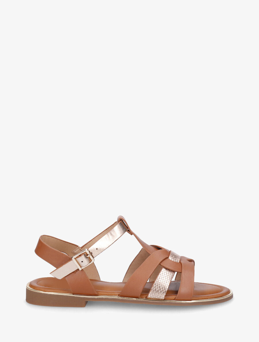 Nu-pieds brides croisées et python - Camel - 1