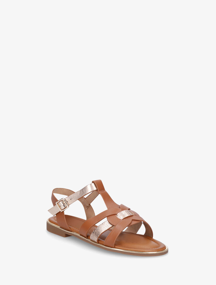 Nu-pieds brides croisées et python - Camel - 2