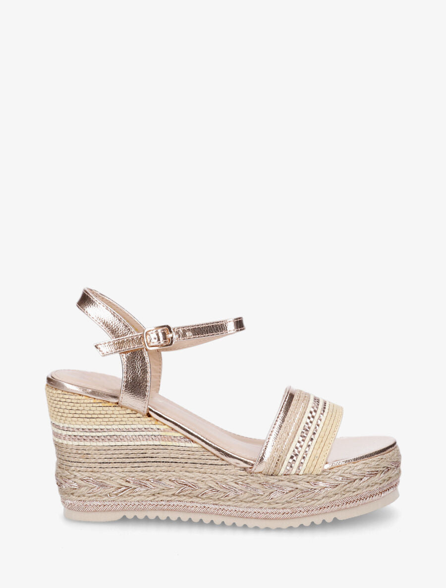 Sandales compensées en raphia et simili - Rose gold - 1