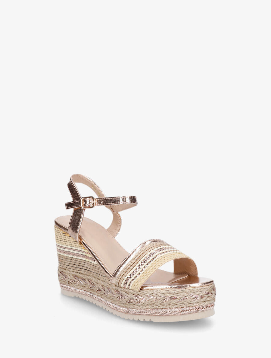 Sandales compensées en raphia et simili - Rose gold - 2