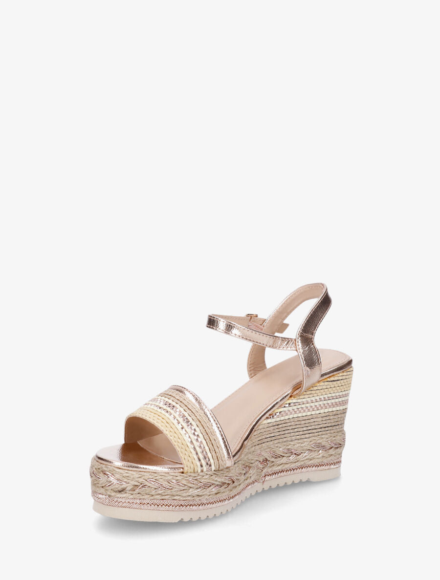 Sandales compensées en raphia et simili - Rose gold - 3