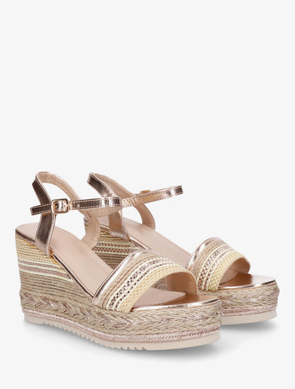 Sandales compensées en raphia et simili - Rose gold - 4