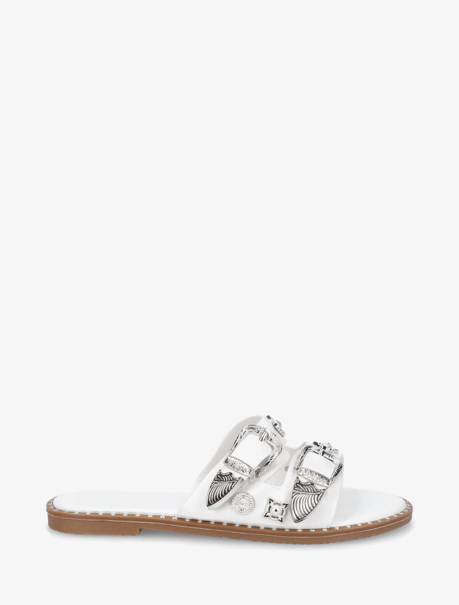 Claquettes en simili à boucles gravées - Blanc - 5