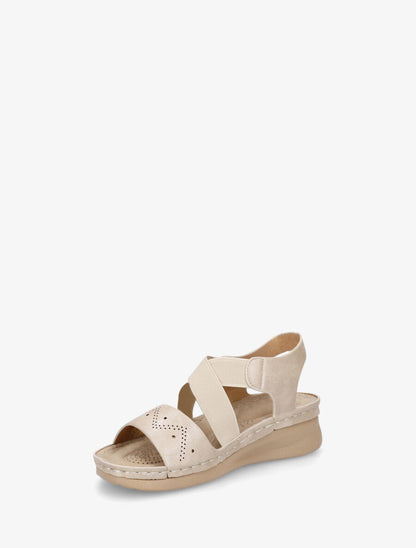 Sandales élastiquées en simili à semelle compensée - Beige - 3