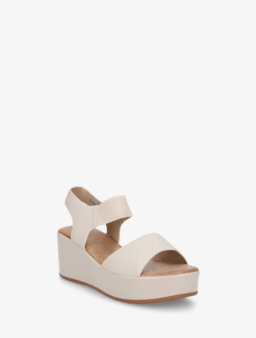 Sandales compensées en simili texturé - Beige - 2