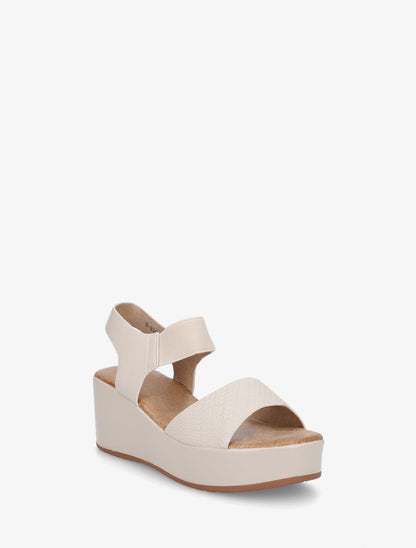 Sandales compensées en simili texturé - Beige - 2