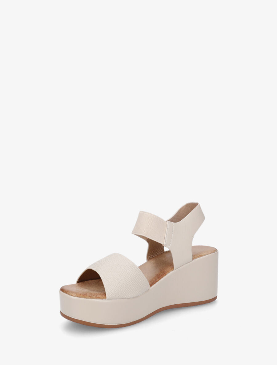 Sandales compensées en simili texturé - Beige - 3
