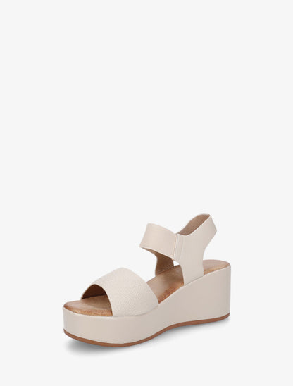 Sandales compensées en simili texturé - Beige - 3