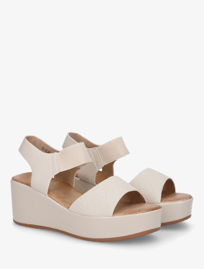 Sandales compensées en simili texturé - Beige - 4