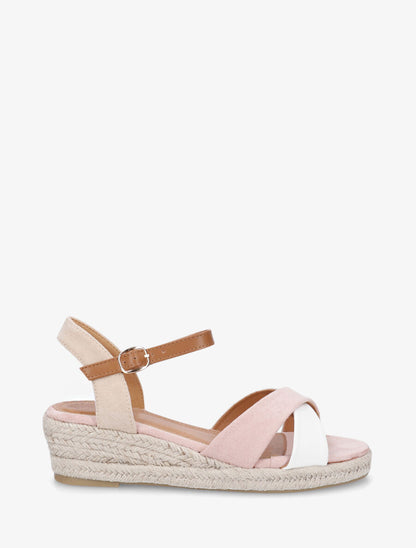 Sandales bi-matière à talon compensé - Rose - 1