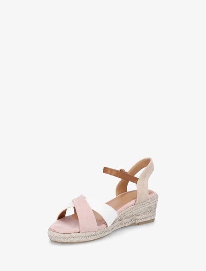 Sandales bi-matière à talon compensé - Rose - 3