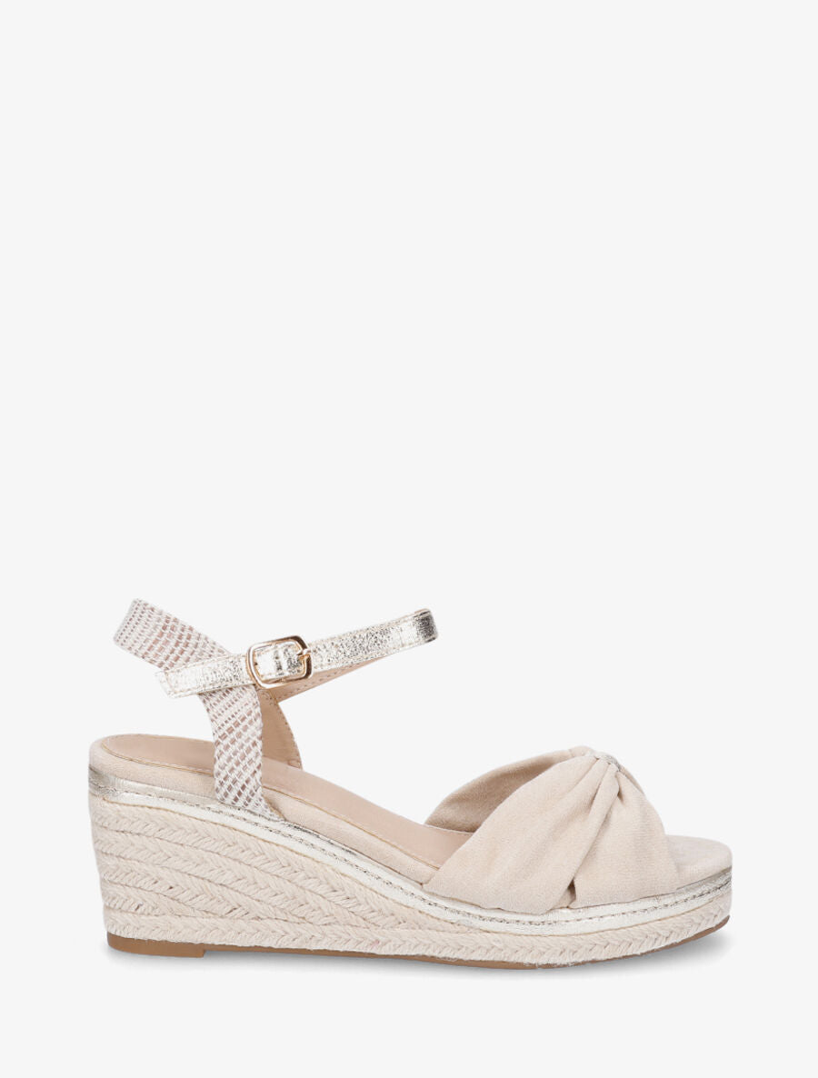 Sandales compensées en suédine style espadrille - Beige - 5