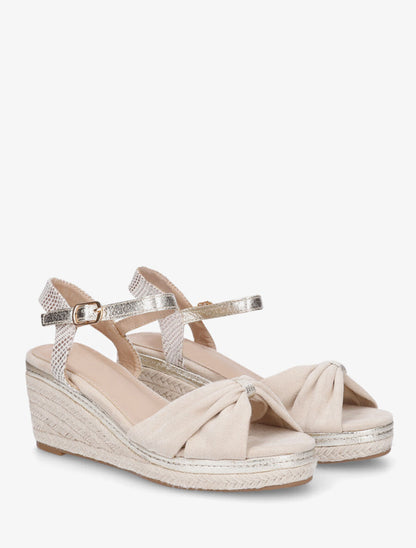 Sandales compensées en suédine style espadrille - Beige - 4