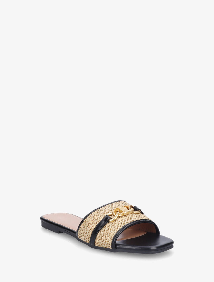Mules à boucle effet paille tressée - Noir - 2