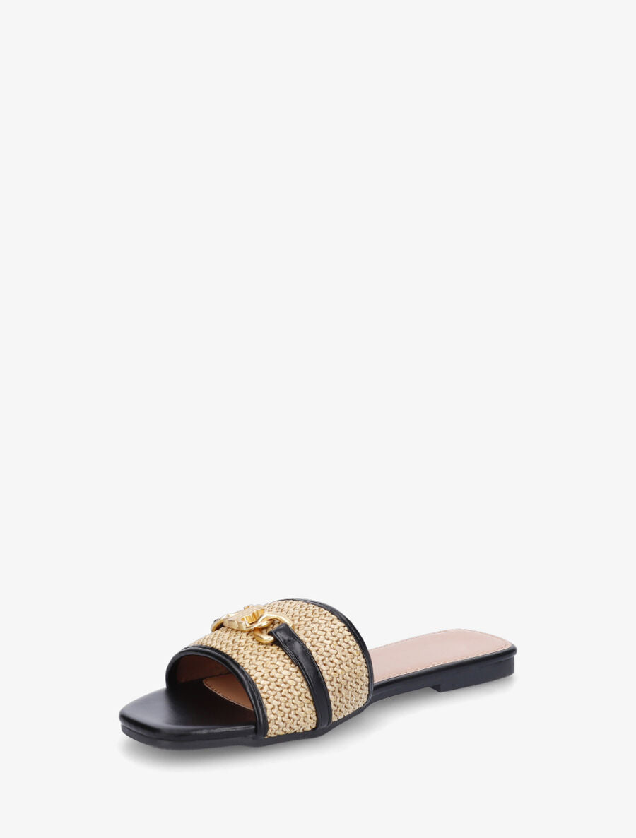 Mules à boucle effet paille tressée - Noir - 3