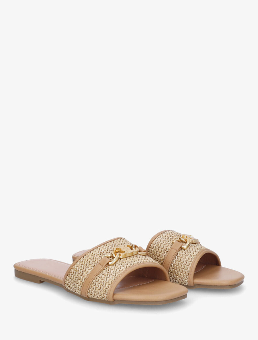 Mules à boucle effet paille tressée - Camel - 4