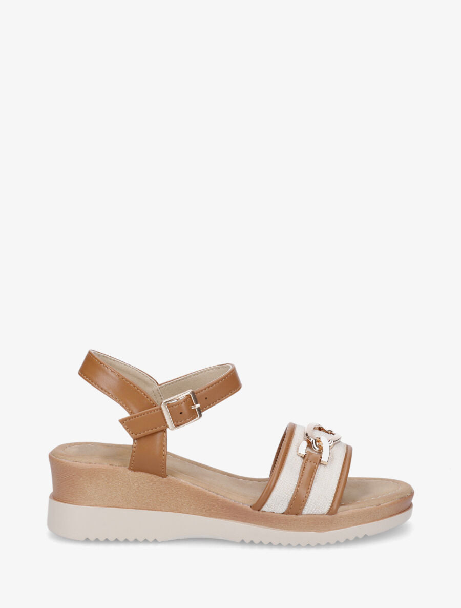 Sandales compensées bi-matière à boucle - Camel - 5