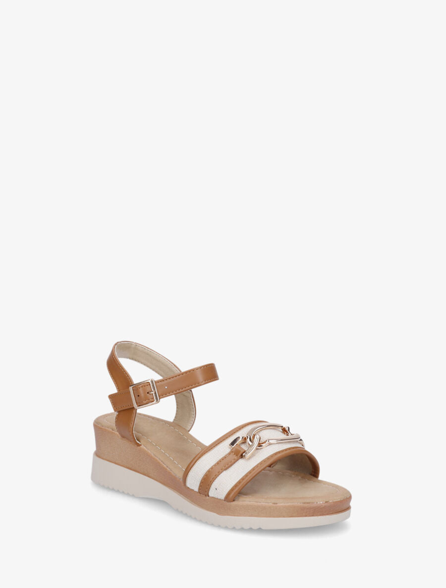 Sandales compensées bi-matière à boucle - Camel - 2