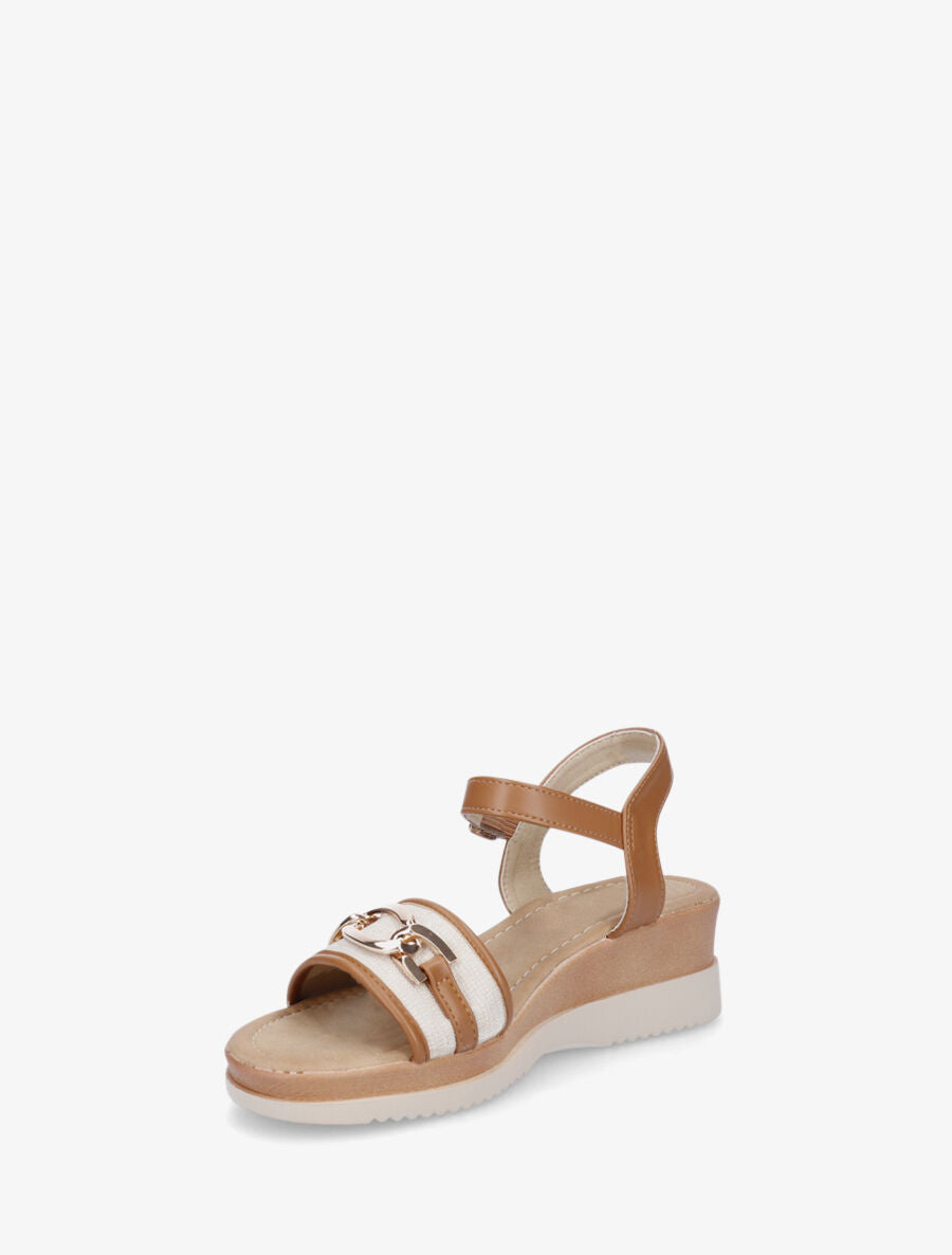 Sandales compensées bi-matière à boucle - Camel - 3