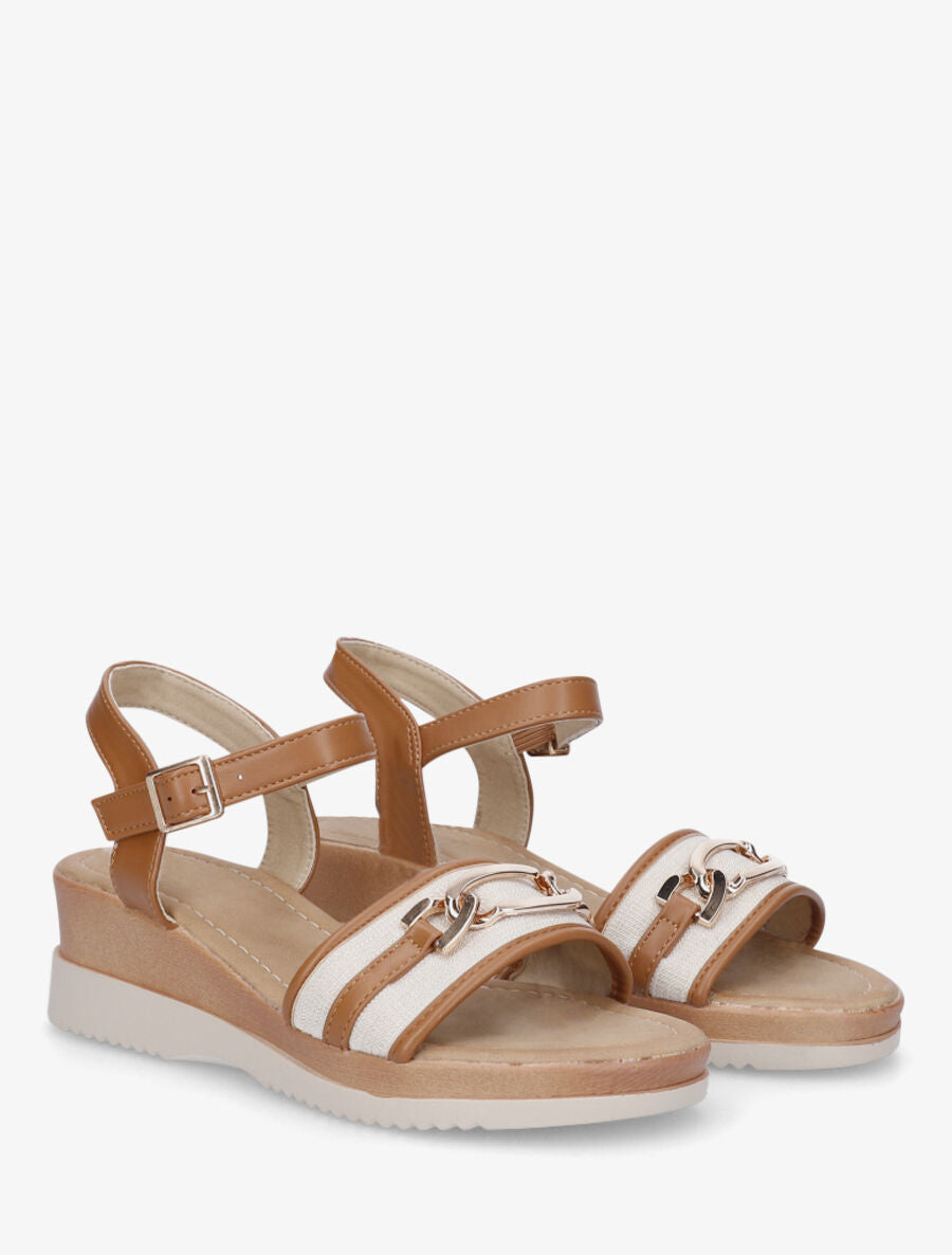 Sandales compensées bi-matière à boucle - Camel - 4