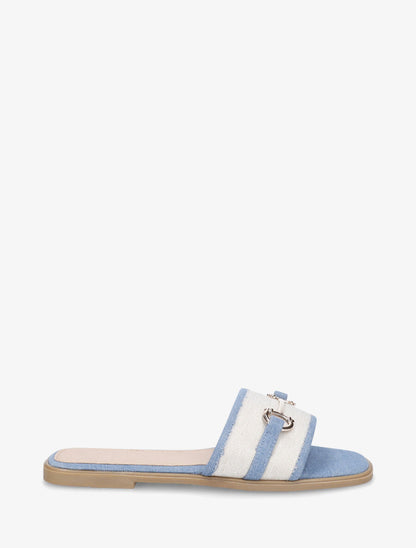 Mules plates en tissu à boucle - Bleu denim - 1
