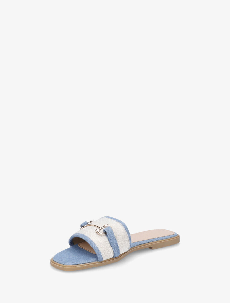 Mules plates en tissu à boucle - Bleu denim - 3