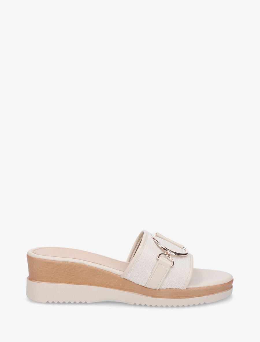 Mules à boucle et talon compensé - Beige - 1