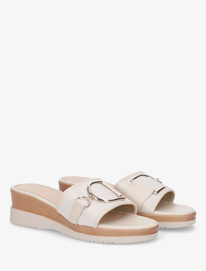 Mules à boucle et talon compensé - Beige - 4