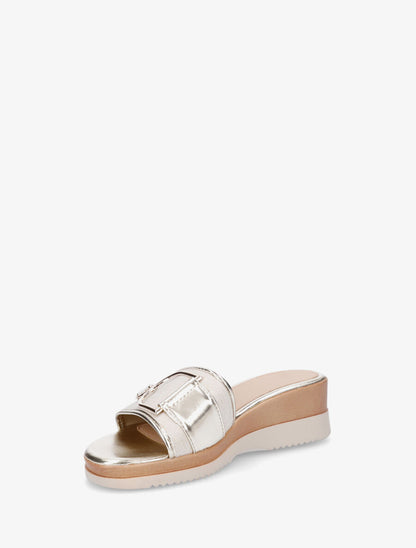 Mules à boucle et talon compensé - Or - 3