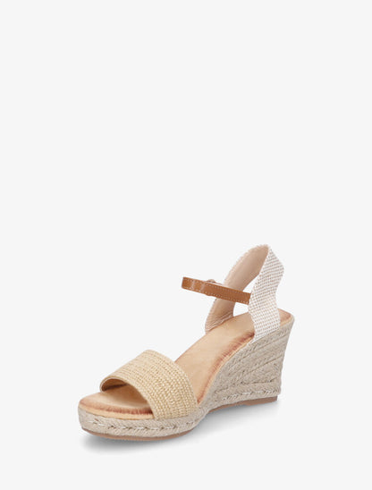 Sandales compensées hautes style espadrille - Beige - 3