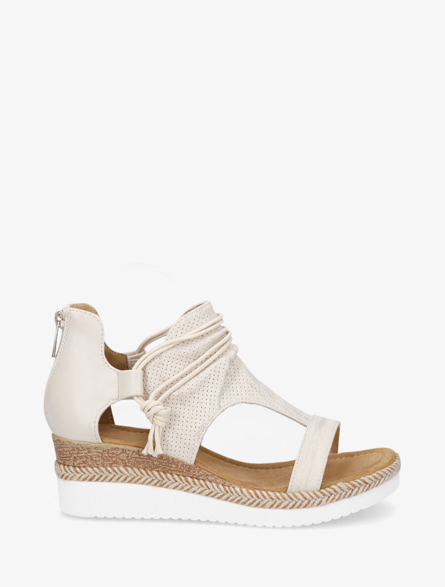 Sandales compensées à liens décoratifs - Beige - 5