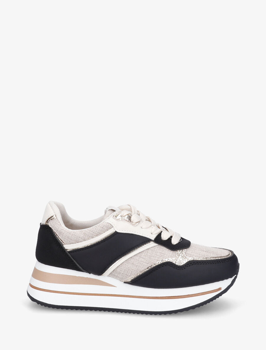 Sneakers compensées à empiècement en tissu - Noir - 5