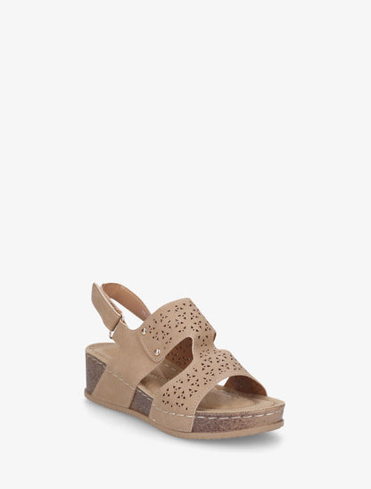 Sandales compensées à motif ajouré - Taupe - 2