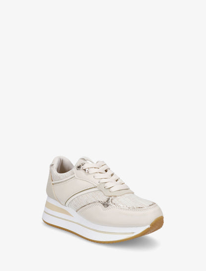 Sneakers compensées à empiècement en tissu - Beige - 2