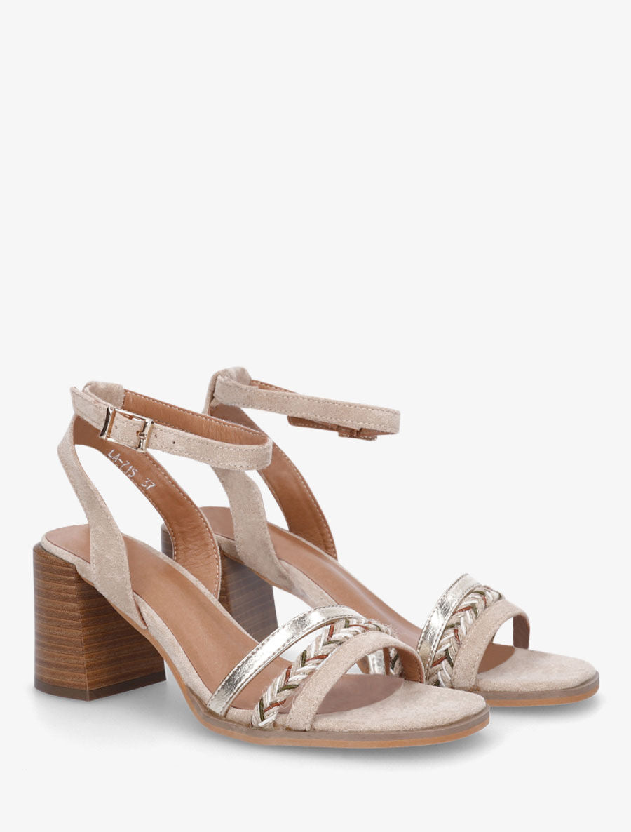 Sandales à talon et bride fantaisie tressée - Beige - 4
